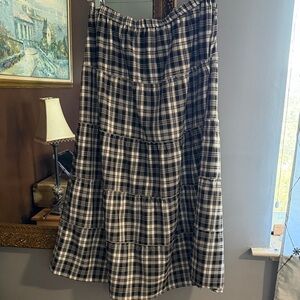 Black and White Plaid Tiered Maxi Skirt